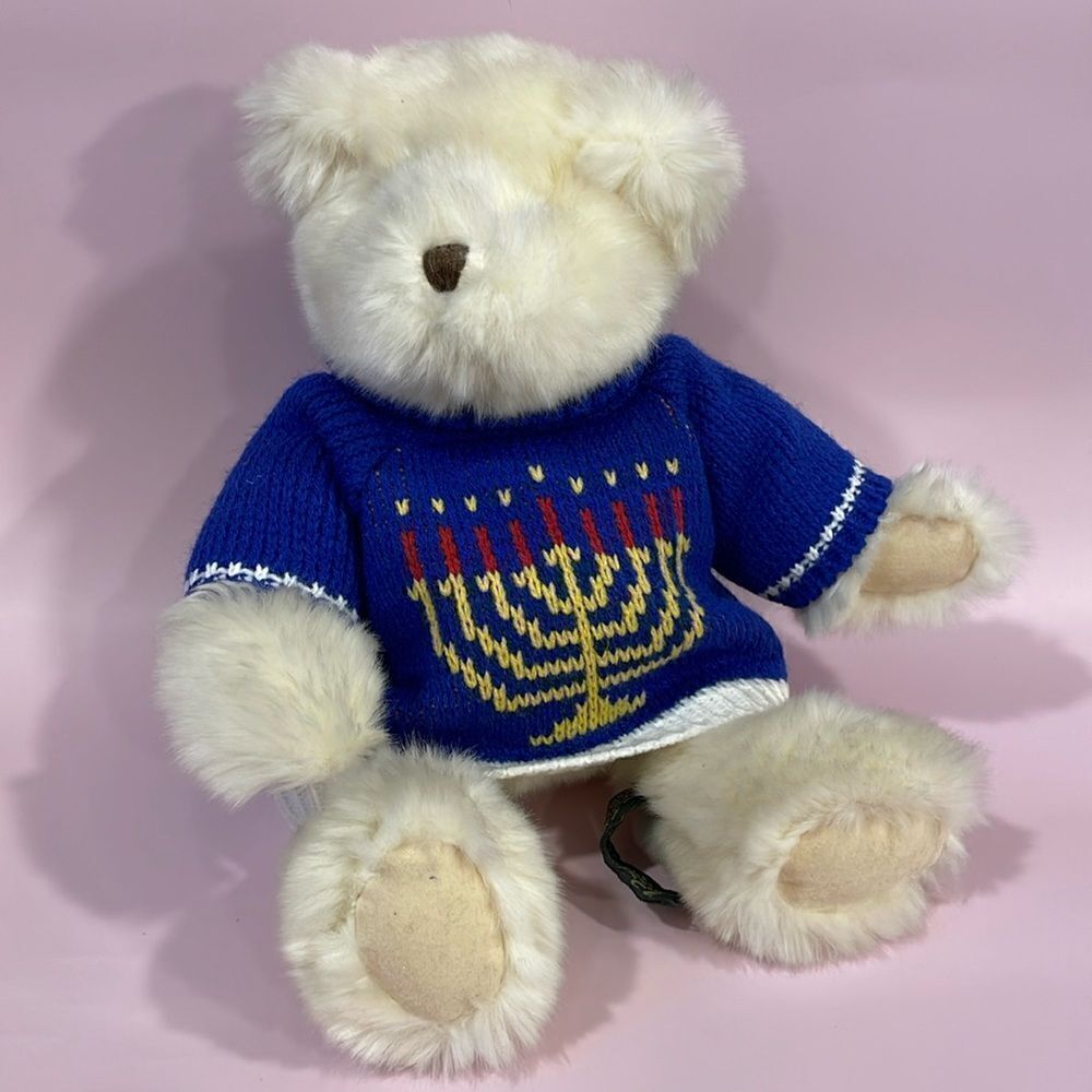 Russ Berrie 8” Plush White Hanukkah Teddy Bear Excellent Used Condition Like New